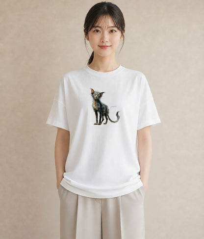 Tシャツ レディース 猫 ねこ イラスト 買い物 夏コーデ 白T YMAZO