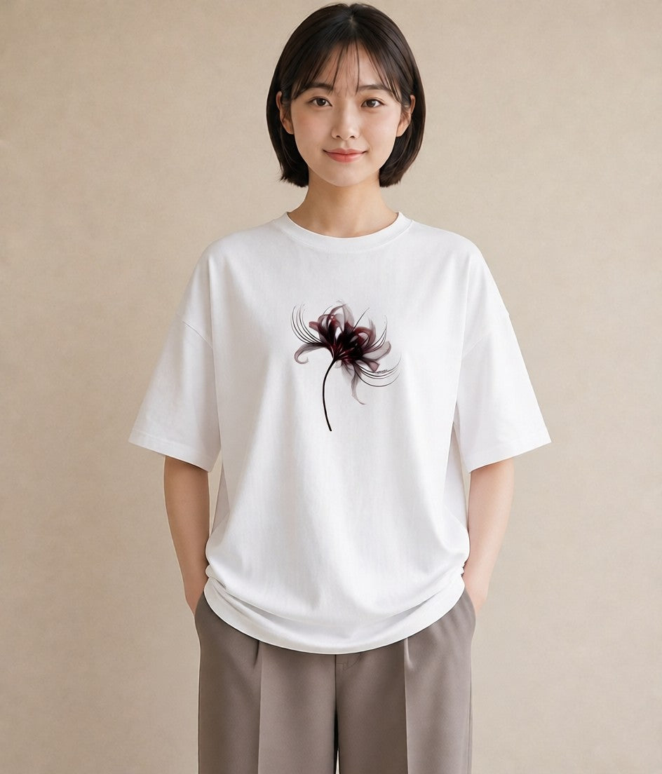 プリントTシャツ レディース 彼岸花 花 花柄 イラスト 普段使い 散歩 お出かけ 白T YMAZO