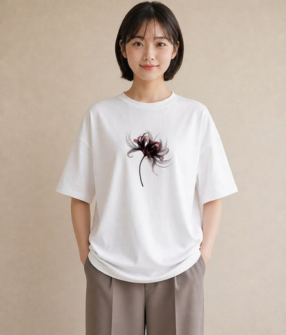 プリントTシャツ レディース 彼岸花 花 花柄 イラスト 普段使い 散歩 お出かけ 白T YMAZO