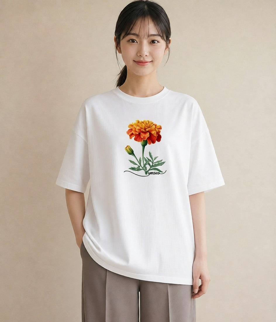 デザインTシャツ レディース カーネーション 花 花柄 イラスト ビーチ デイリーウェア 白T