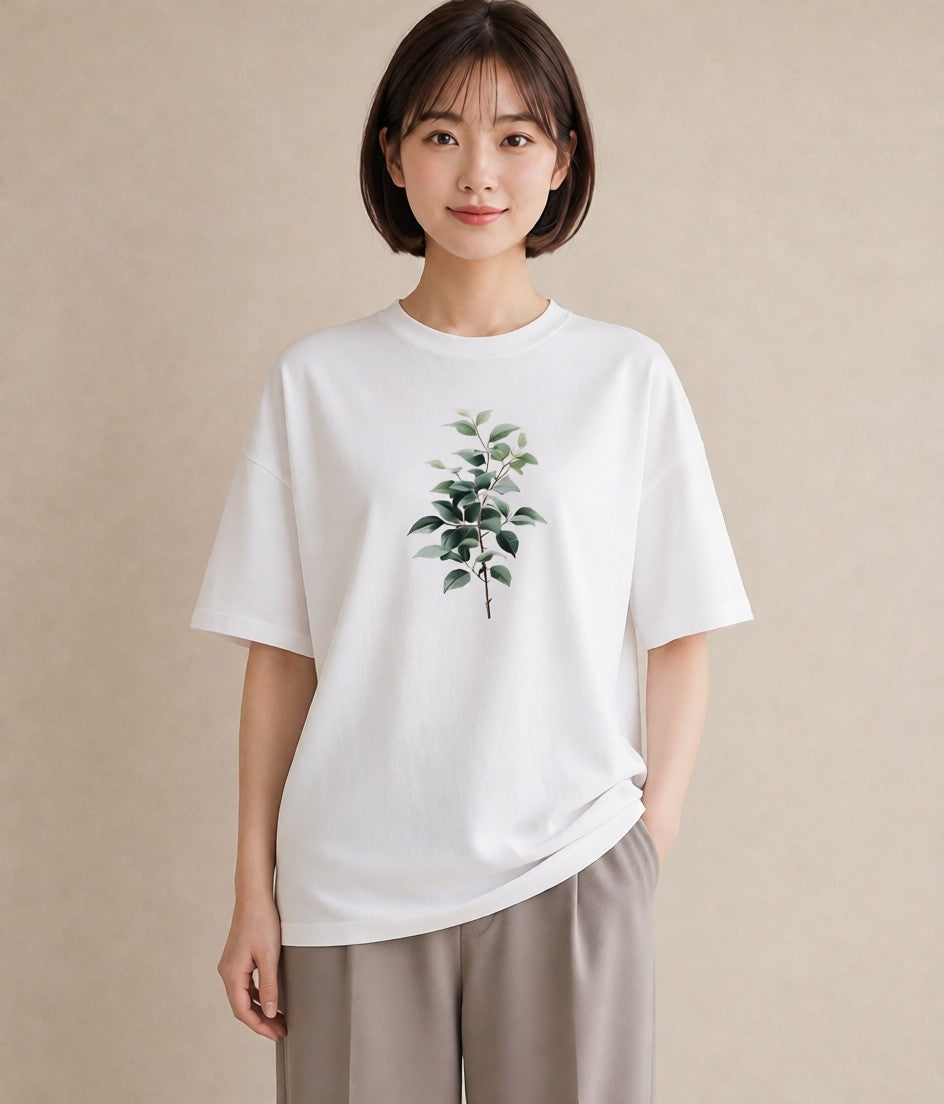 デザインTシャツ レディース ボタニカル 植物 イラスト 線画 お出かけ 普段着 白T YMAZO