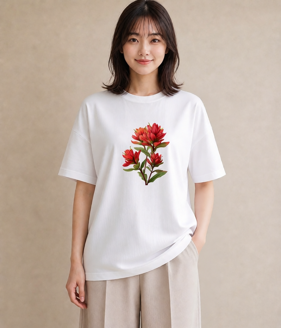 デザインTシャツ レディース 彼岸花 花 花柄 イラスト 淡色 散歩 お出かけ 白T YMAZO