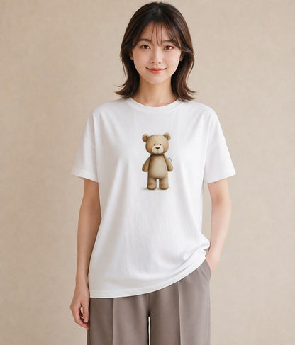 Tシャツ レディース くま クマ ベア 動物 アニマル イラスト お洒落 誕生日プレゼント 綿100 白T YMAZO