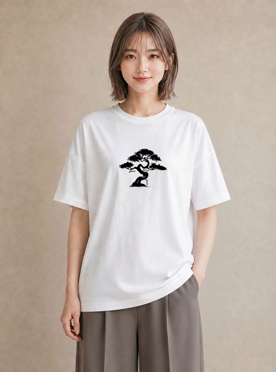 半袖Tシャツ レディース 盆栽 植物 ボタニカル イラスト ナチュラル 社会人 女性 白T YMAZO