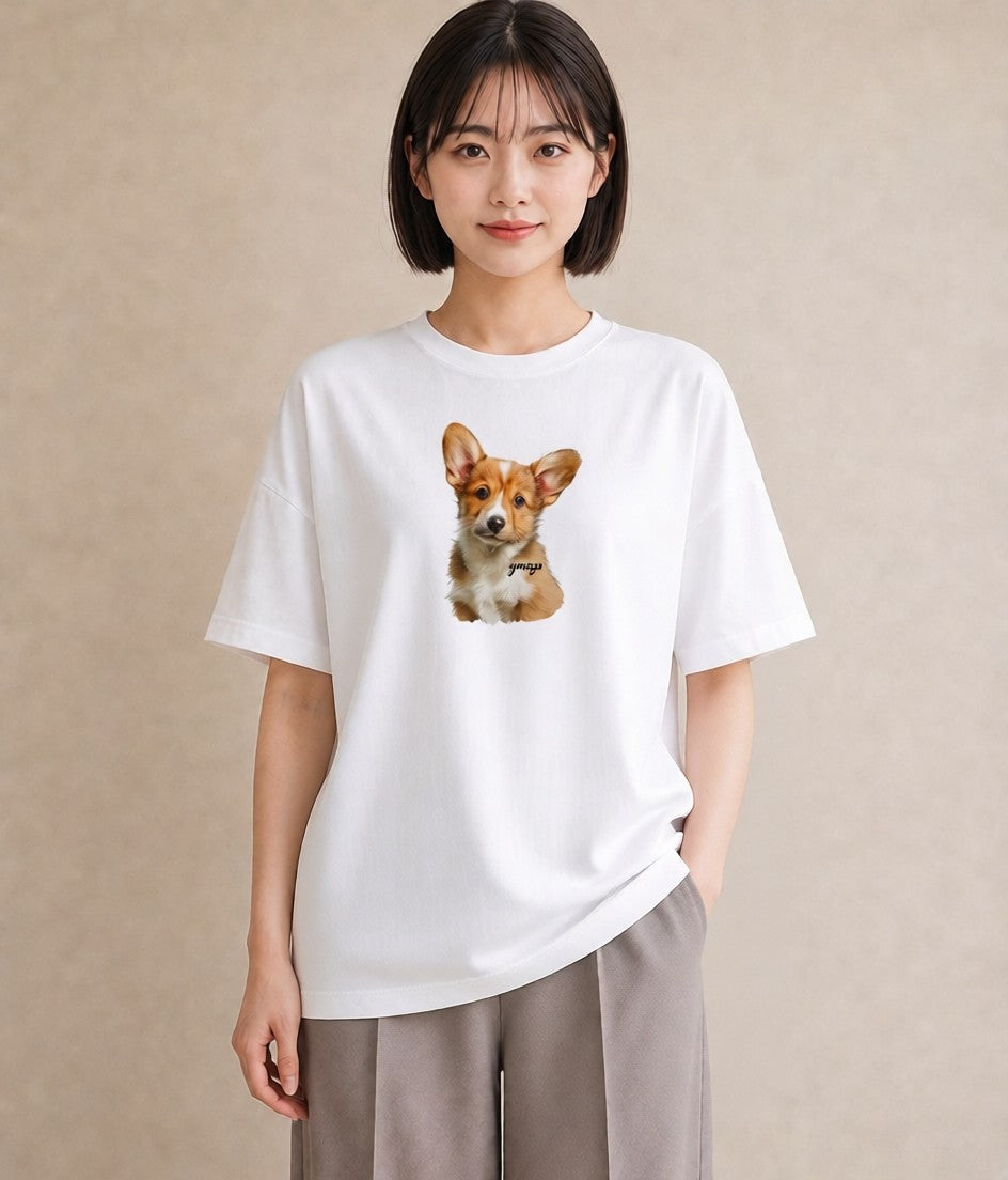 Tシャツ レディース 子犬 犬 いぬ イラスト 休日コーデ 普段着 週末コーデ 白T YMAZO