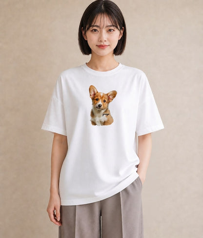 Tシャツ レディース 子犬 犬 いぬ イラスト 休日コーデ 普段着 週末コーデ 白T YMAZO