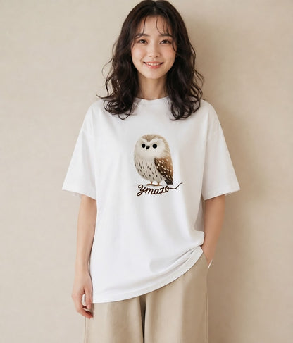 プリントTシャツ レディース シロフクロウ 動物 アニマル イラスト 抜け感 旅行 母娘コーデ 白T YMAZO