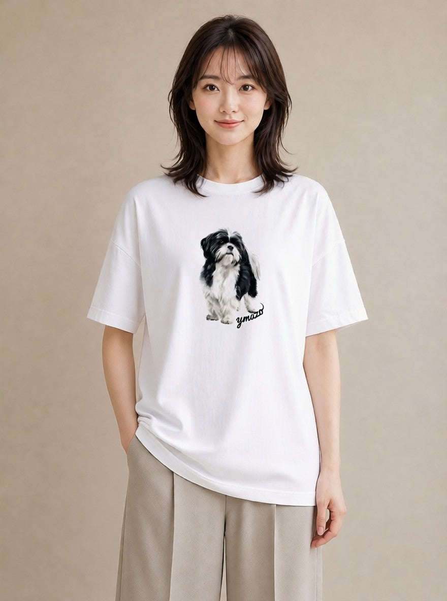 プリントTシャツ レディース 狆 犬 いぬ イラスト 水彩風 おしゃれギフト 社会人 白T YMAZO