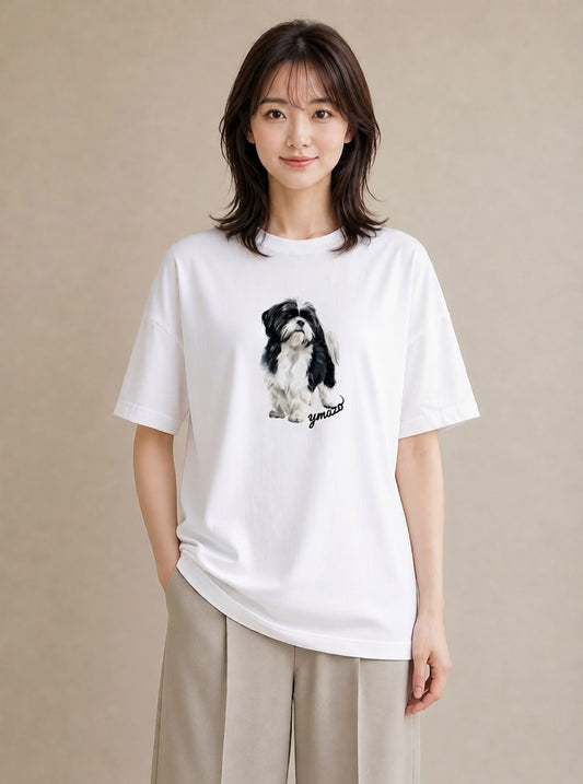 プリントTシャツ レディース 狆 犬 いぬ イラスト 水彩風 おしゃれギフト 社会人 白T