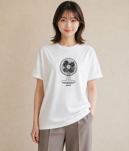 Tシャツ レディース 扇子 そよ風 ナチュラル アンティーク イラスト 休日コーデ 秋コーデ おしゃれギフト 白T YMAZO