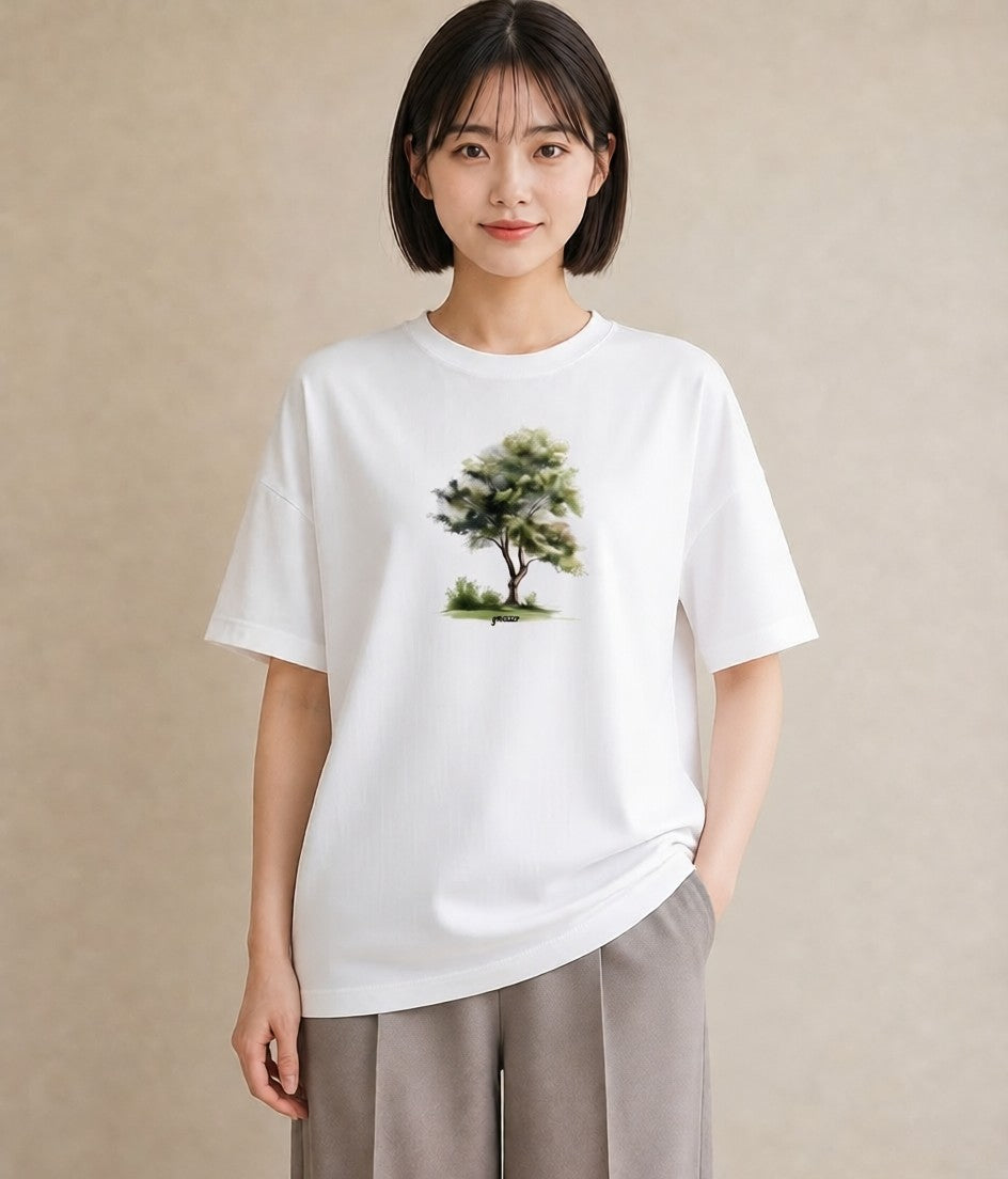 半袖Tシャツ レディース 青の水彩 風景 ブルー ナチュラル アンティーク イラスト シンプル 旅行 母娘コーデ 白T YMAZO