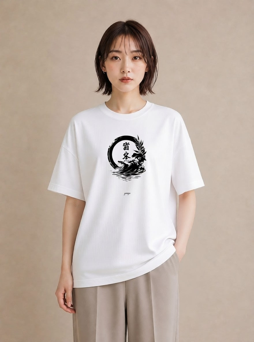 デザインTシャツ レディース 扇子 そよ風 ナチュラル アンティーク イラスト アート風 通学 誕生日プレゼント 白T YMAZO