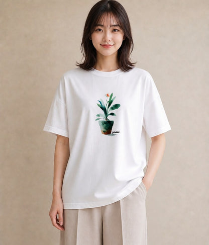 デザインTシャツ レディース 多肉植物 植物 ボタニカル イラスト ニュアンス 散歩 お出かけ 白T YMAZO