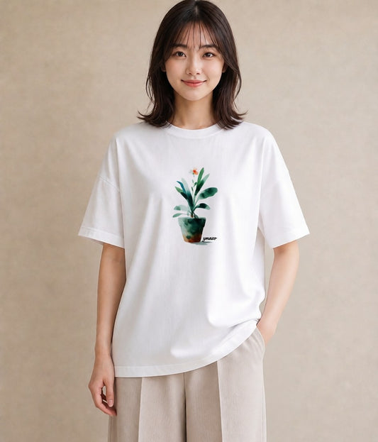 デザインTシャツ レディース 多肉植物 植物 ボタニカル イラスト ニュアンス 散歩 お出かけ 白T YMAZO