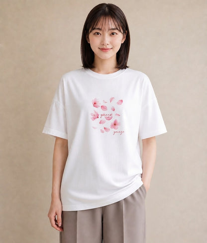 半袖Tシャツ レディース さくら 桜 サクラ 花 花柄 イラスト 手描き風 お出かけ 普段着 白T
