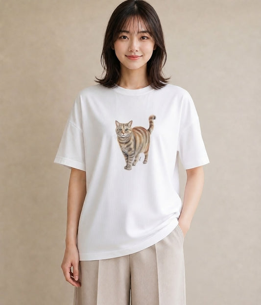 グラフィックTシャツ レディース エキゾチックショートヘア 猫 ねこ イラスト 普段使い 旅行 母娘コーデ 白T YMAZO