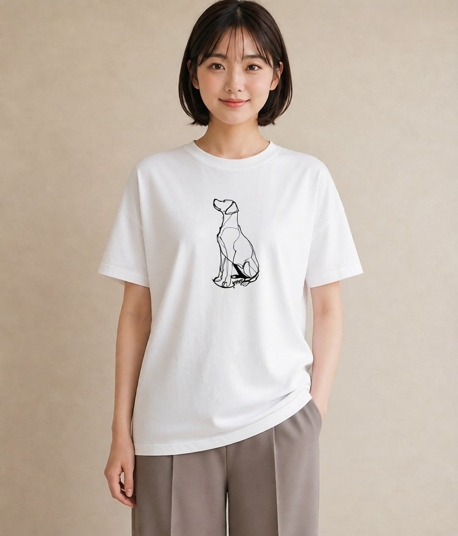 デザインTシャツ レディース 犬 いぬ わんこ イラスト ポップ 海 カフェ巡り 白T YMAZO