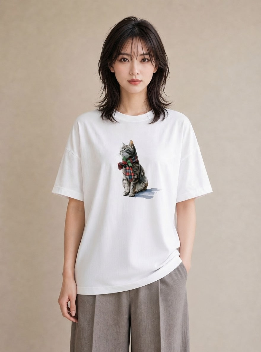 グラフィックTシャツ レディース ブリティッシュショートヘア 猫 ねこ イラスト 北欧風 敬老の日 ホワイトデー 白T YMAZO