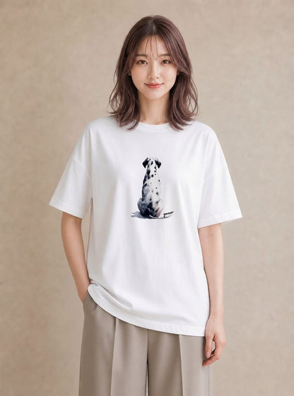 デザインTシャツ レディース ダルメシアン 犬 いぬ イラスト きれいめカジュアル デート 帰省 白T YMAZO