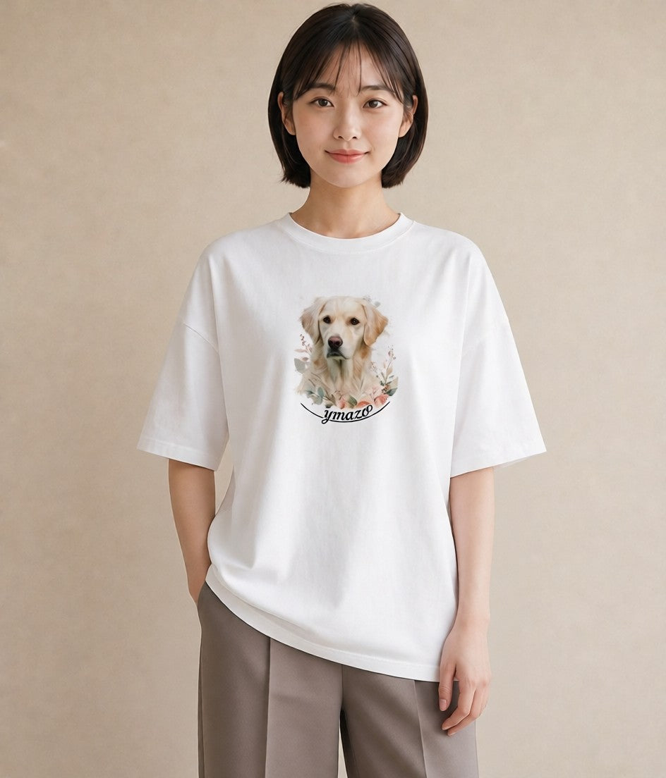 デザインTシャツ レディース ゴールデンレトリバー ゴールデン 犬 いぬ イラスト 休日コーデ ビーチ デイリーウェア 白T YMAZO