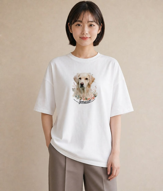 デザインTシャツ レディース ゴールデンレトリバー ゴールデン 犬 いぬ イラスト 休日コーデ ビーチ デイリーウェア 白T YMAZO