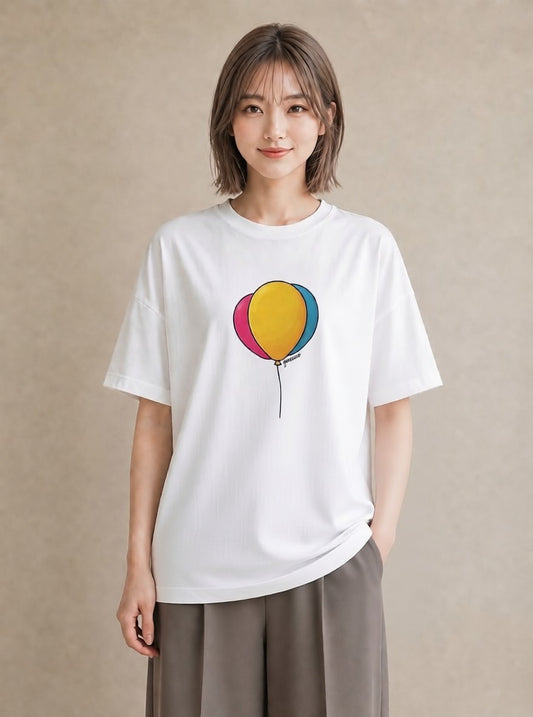 デザインTシャツ レディース 紙風船 和紙 ナチュラル アンティーク イラスト ポップ 社会人 女性 白T