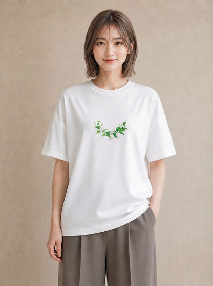 半袖Tシャツ レディース すずらん 花 花柄 イラスト きれいめカジュアル 送別ギフト 通勤 白T YMAZO