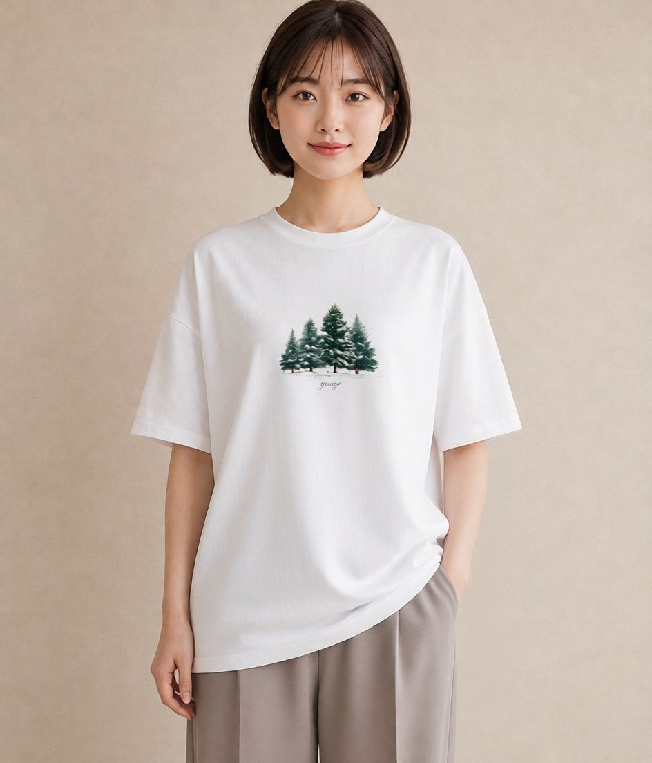 プリントTシャツ レディース 雪 星空 宇宙 イラスト 旅行コーデ 春コーデ 姉妹 白T YMAZO