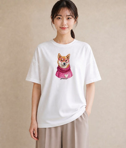 デザインTシャツ レディース 柴犬 しばいぬ 犬 いぬ イラスト シック カフェ巡り 女子会 白T YMAZO