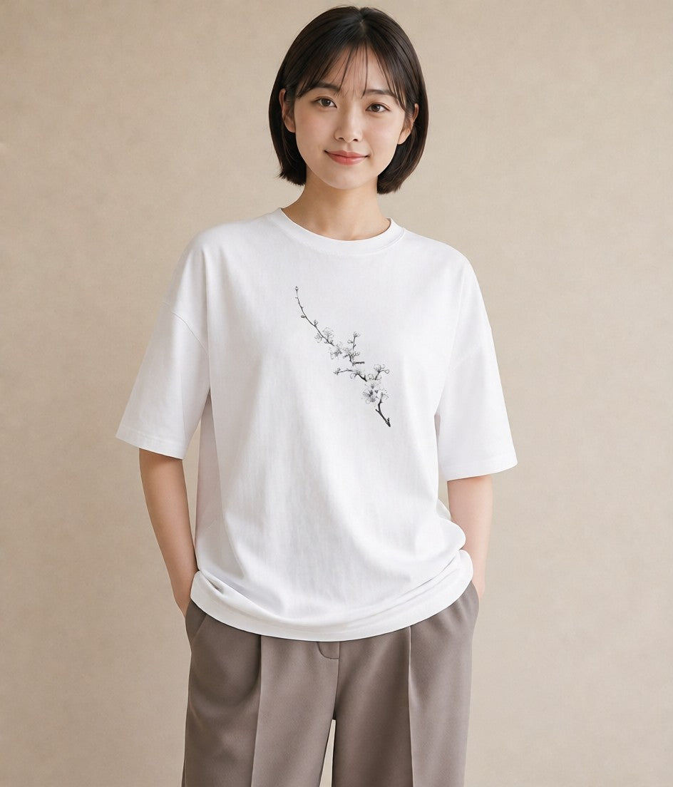 Tシャツ レディース さくら 桜 桜の枝 イラスト カジュアル 親子 20代 白T YMAZO