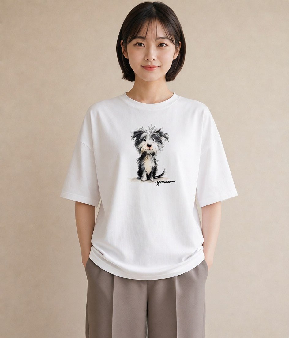 デザインTシャツ レディース ミックス犬 犬 いぬ イラスト 旅行コーデ 普段着 週末コーデ 白T YMAZO