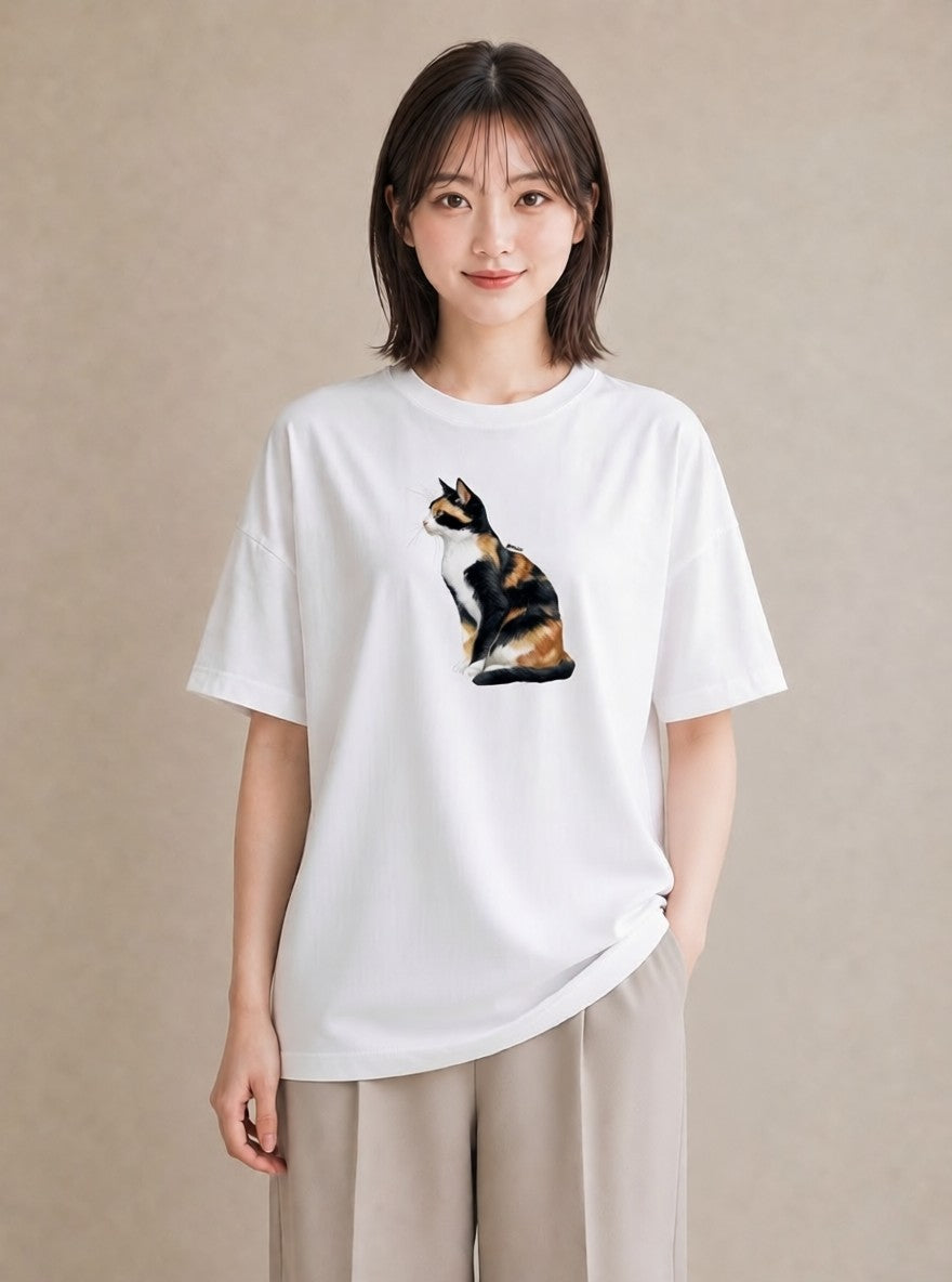 デザインTシャツ レディース 肉球 猫 ねこ イラスト アート風 海 カフェ巡り 白T YMAZO