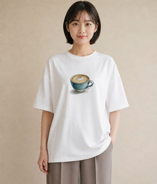 デザインTシャツ レディース カフェオレ 食べ物 フード イラスト 韓国風 海 カフェ巡り 白T YMAZO