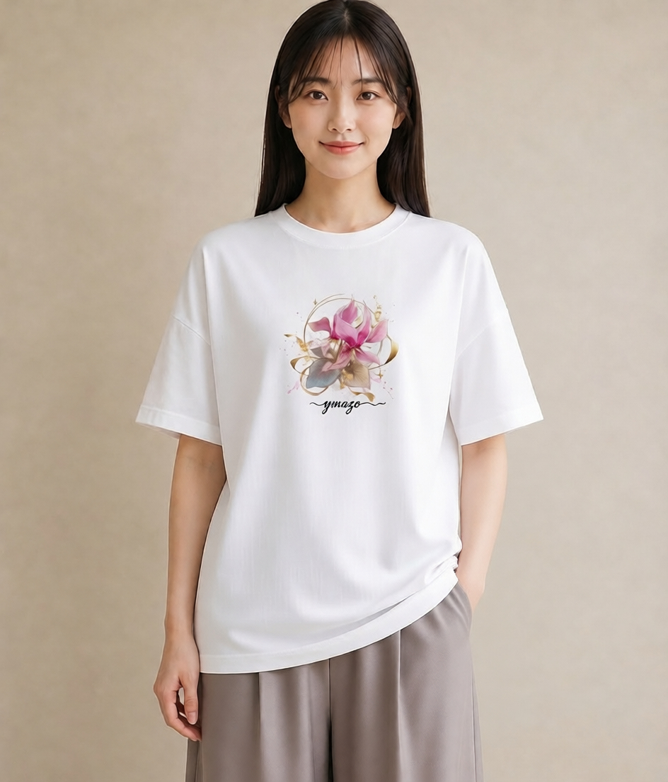 Tシャツ レディース あさがお 朝顔 花 花柄 イラスト ガーリー 誕生日プレゼント 綿100 白T YMAZO