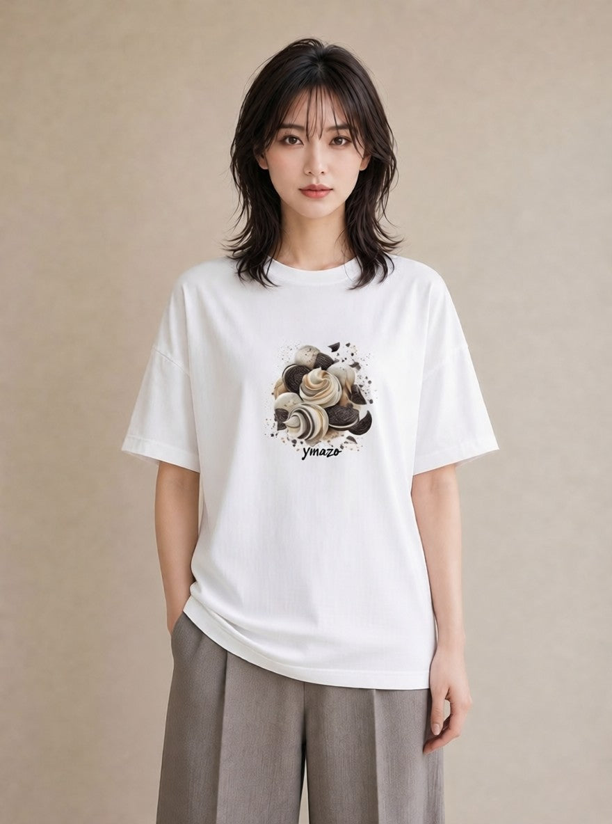 プリントTシャツ レディース クッキー 食べ物 フード イラスト 休日コーデ お出かけ 普段着 白T YMAZO