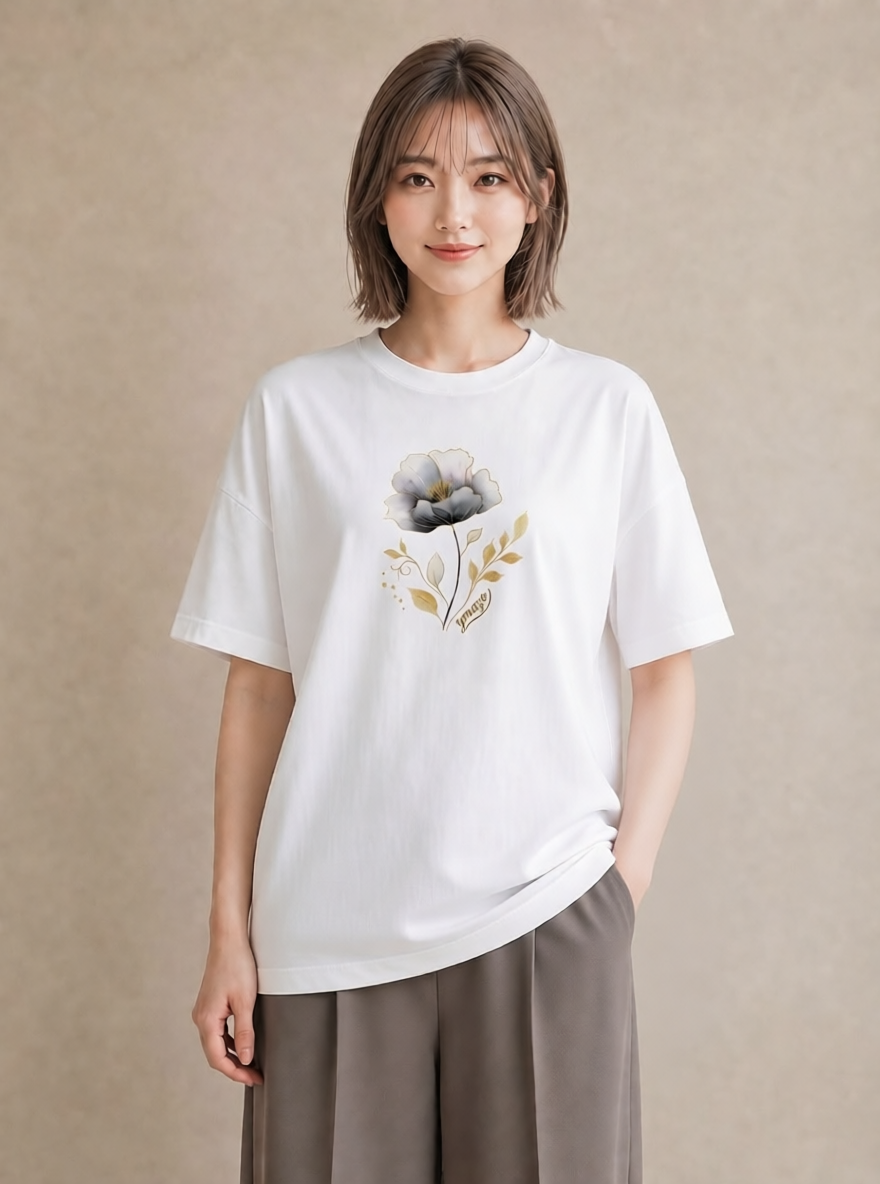 プリントTシャツ レディース あさがお 朝顔 花 花柄 イラスト ラフ レイヤード 友達ギフト 白T
