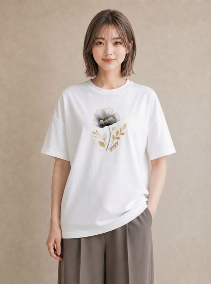 プリントTシャツ レディース あさがお 朝顔 花 花柄 イラスト ラフ レイヤード 友達ギフト 白T