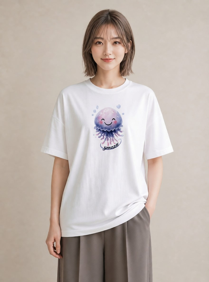プリントTシャツ レディース くらげ クラゲ 海の生き物 海 イラスト ミニマル 夏コーデ 通学 白T YMAZO