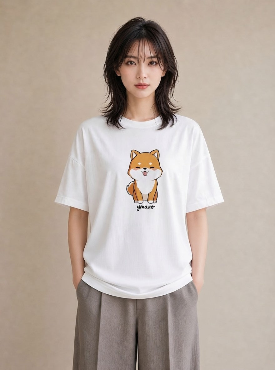 Tシャツ レディース 柴犬 しばいぬ 犬 いぬ イラスト 可愛い 自分用 ルームウェア 白T YMAZO