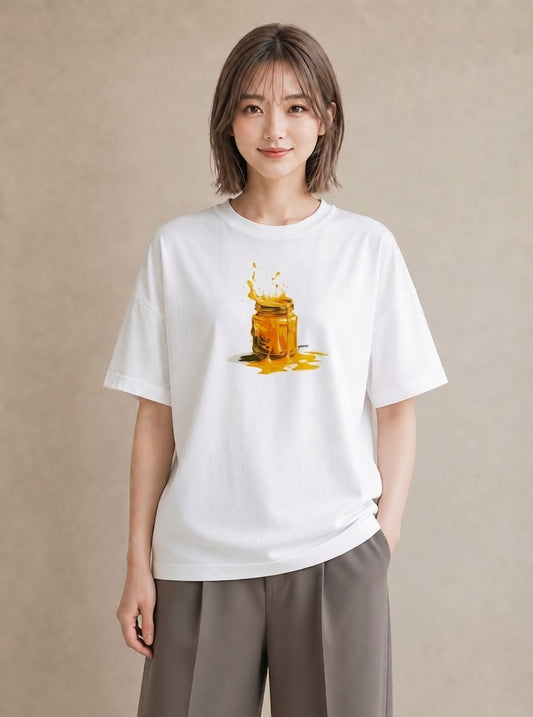 グラフィックTシャツ レディース ハニー 食べ物 フード イラスト ラフ 休日 ペアコーデ 白T YMAZO