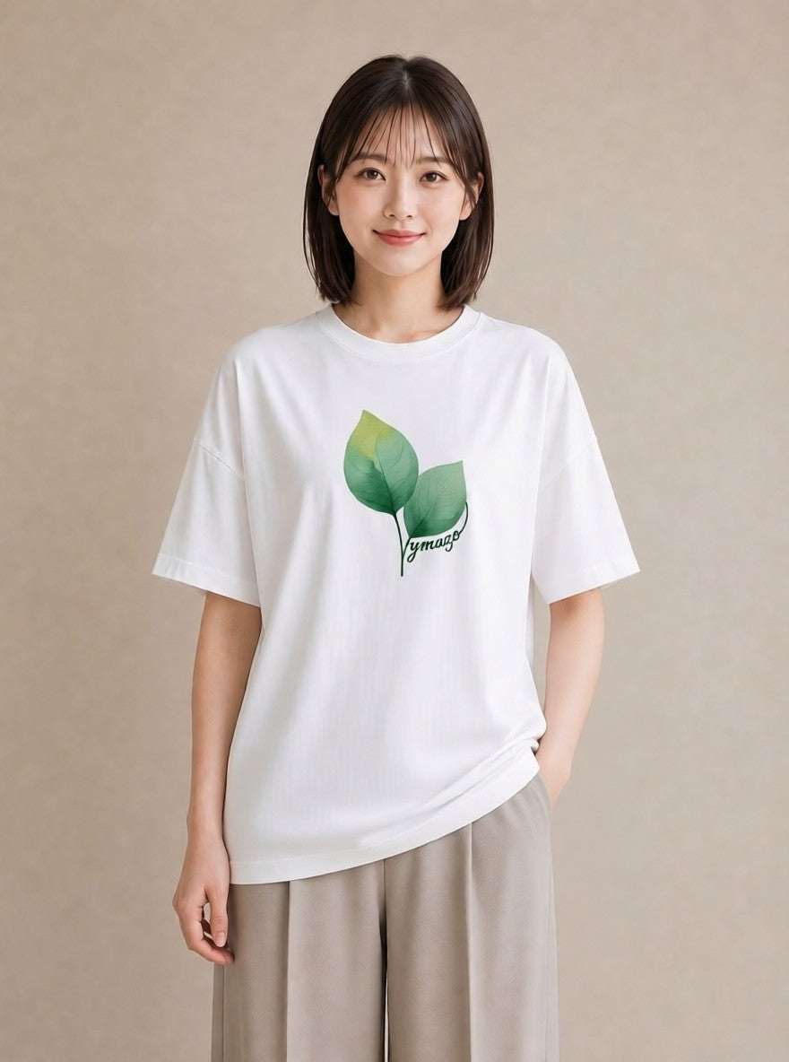 半袖Tシャツ レディース つる 植物 ボタニカル イラスト カフェコーデ 通勤 在宅 白T YMAZO
