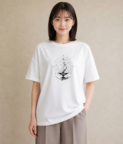 プリントTシャツ レディース 天秤座 星空 宇宙 イラスト 線画 親子 20代 白T YMAZO