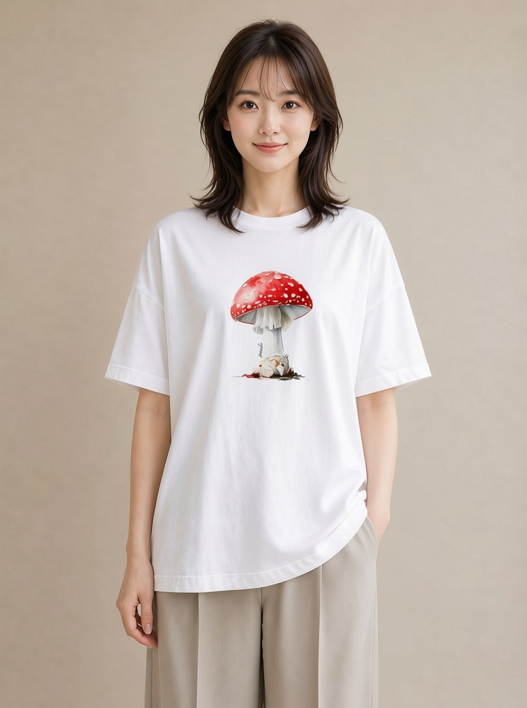 プリントTシャツ レディース きのこ 植物 ボタニカル イラスト こなれ感 女子会 お揃い 白T YMAZO