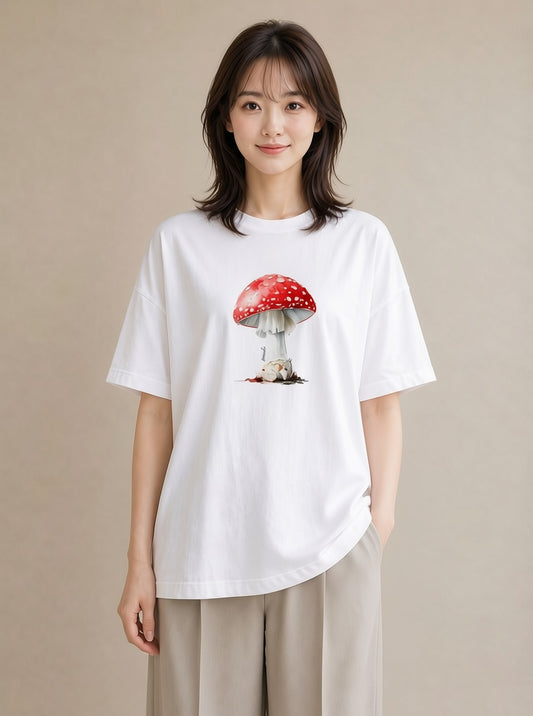 プリントTシャツ レディース きのこ 植物 ボタニカル イラスト こなれ感 女子会 お揃い 白T YMAZO