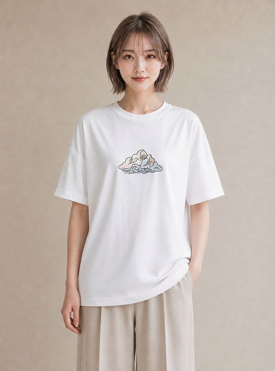 半袖Tシャツ レディース 紙風船 和紙 ナチュラル アンティーク イラスト 手描き風 社会人 女性 白T YMAZO