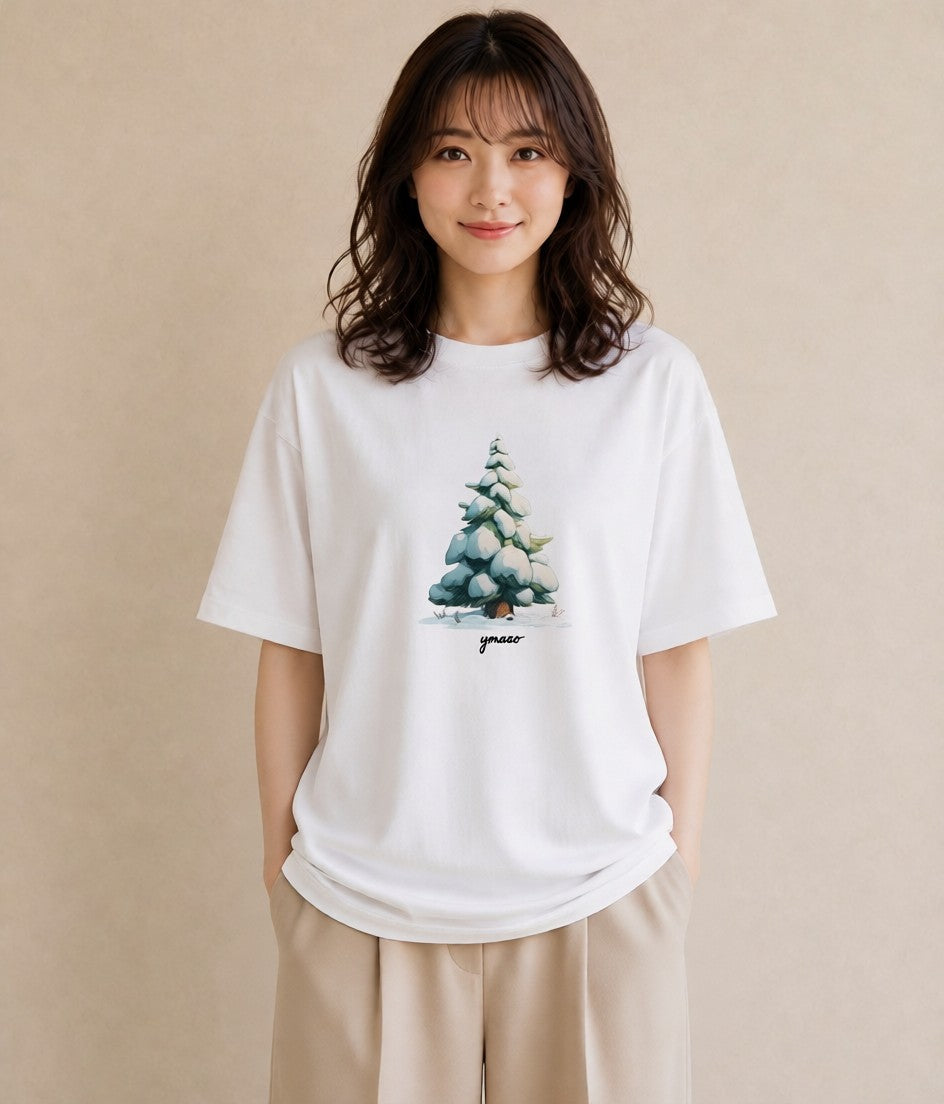 Tシャツ レディース 雪 星空 宇宙 イラスト お洒落 レイヤード 友達ギフト 白T YMAZO