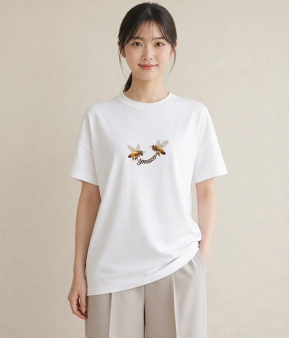 半袖Tシャツ レディース ハニー 食べ物 フード イラスト カジュアル 海 カフェ巡り 白T YMAZO