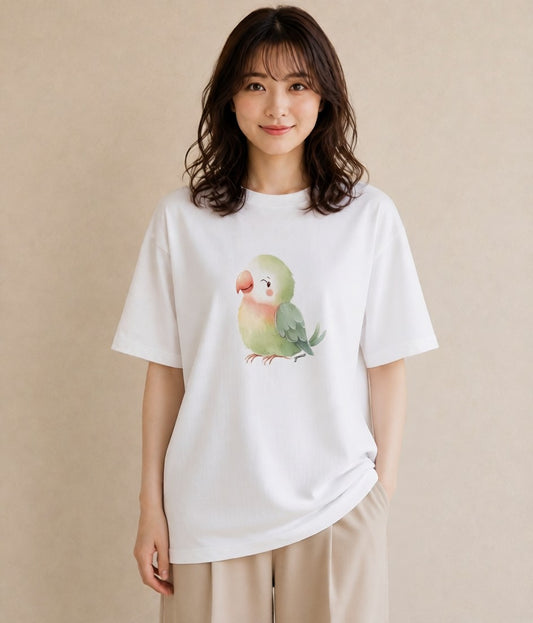 Tシャツ レディース 小鳥 ペット 動物 イラスト カフェコーデ 女性向けギフト 散歩 白T YMAZO