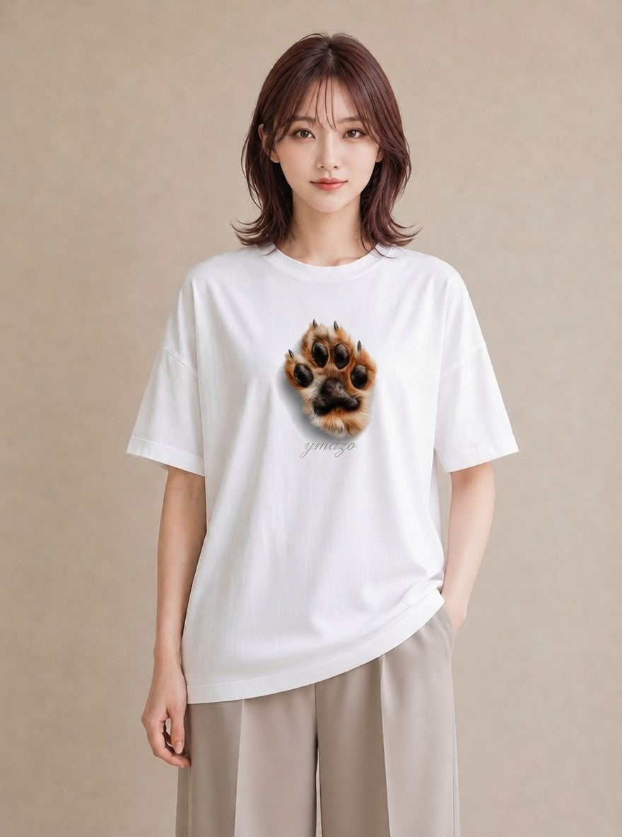 デザインTシャツ レディース 肉球 猫 ねこ イラスト ミニマル ホワイトデー 春服 白T YMAZO