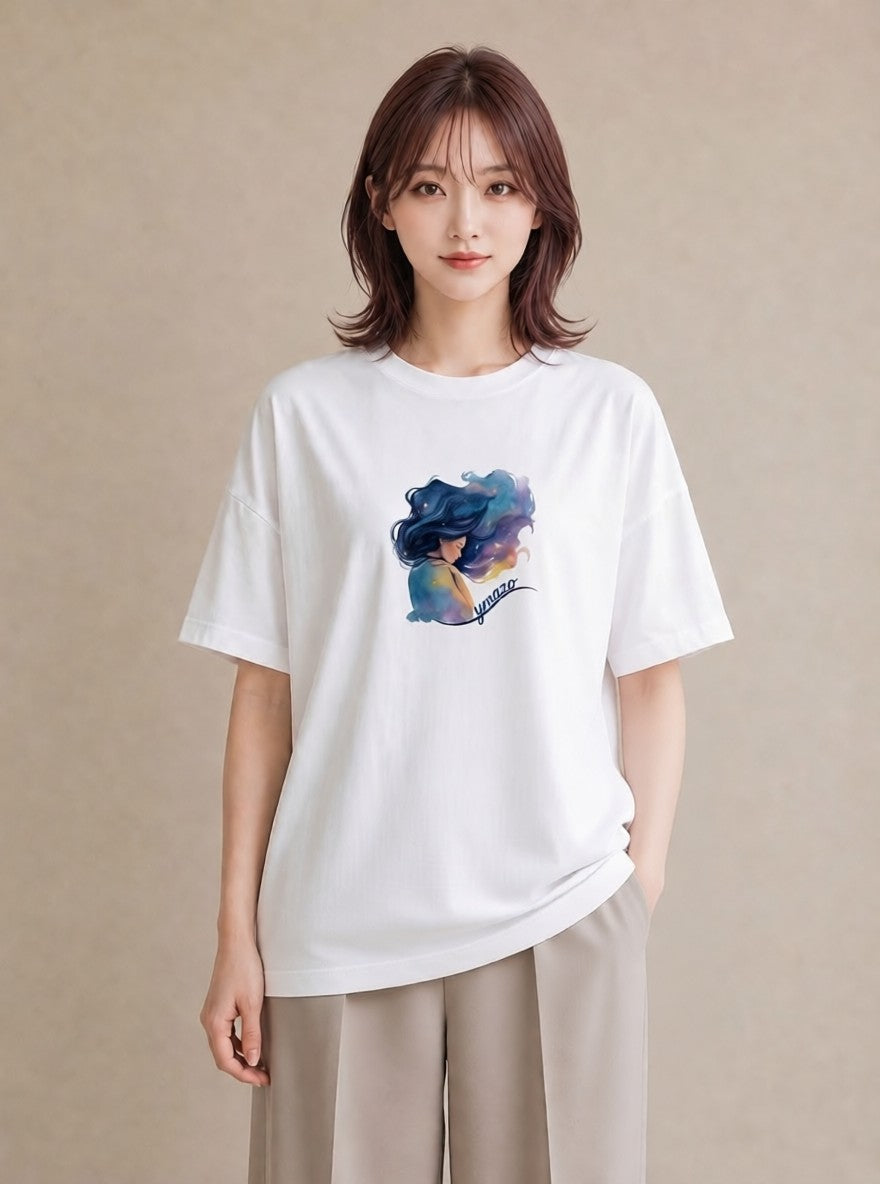 プリントTシャツ レディース 山羊座 星空 宇宙 イラスト カフェコーデ デート 帰省 白T YMAZO